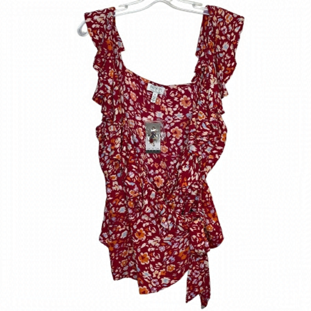 SOFIA Vergara Jeans Floral Ruffle Wrap Top